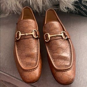 BROWN GUCCI MONOGRAM LEATHER SHOES